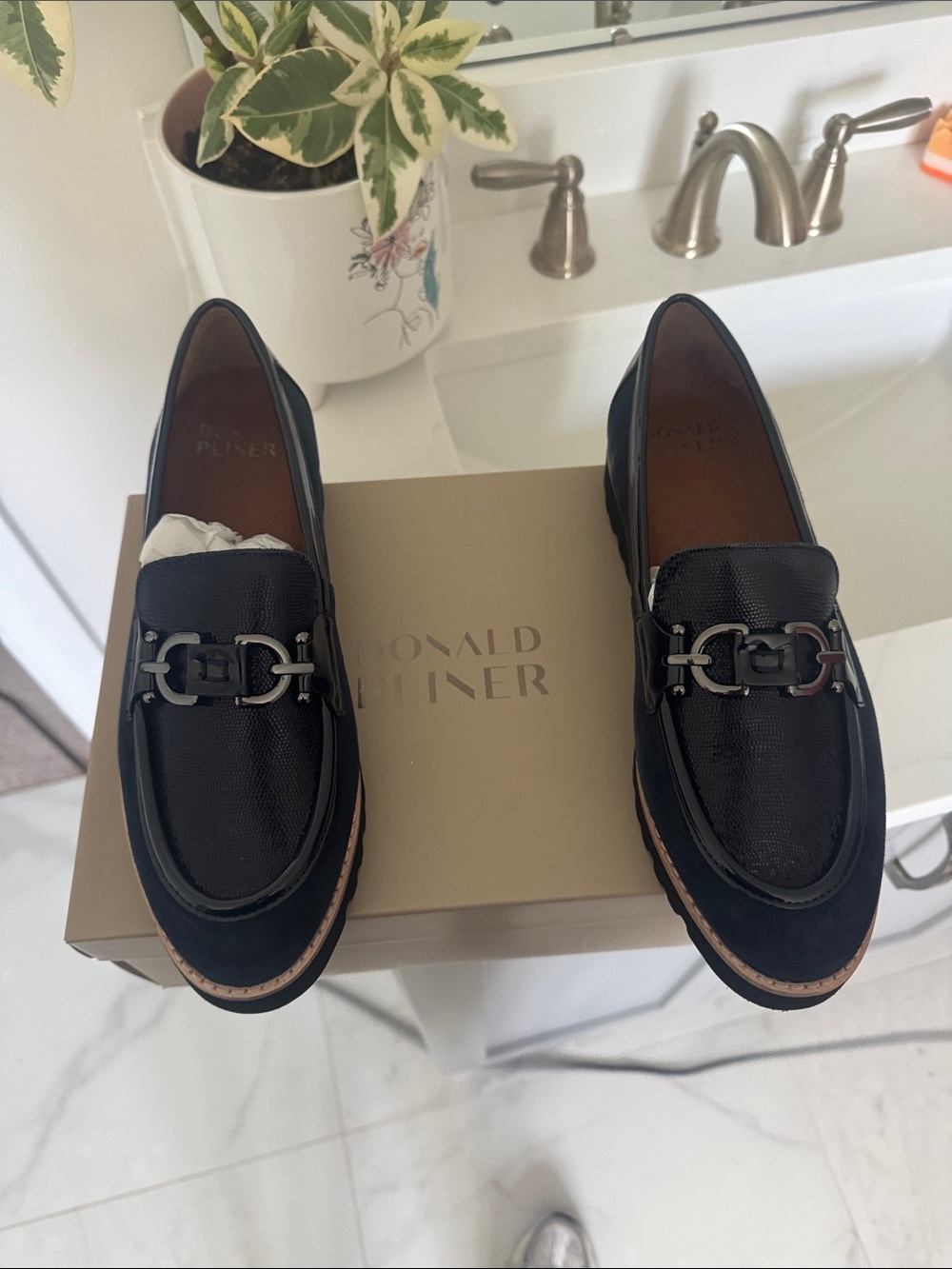 Donald J. Pliner Women’s Navy Suede & Leather Bit Loafers